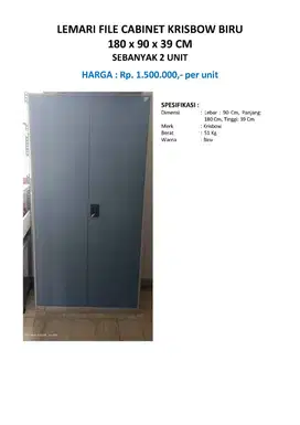 LEMARI FILE CABINET KRISBOW BIRU  180 x 90 x 39 CM