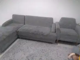 Sofa L dan single sofa bonus 3 bantal panjang 3 bantal kotak