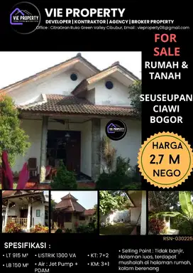 Murah. Rumah dengan tanah luas dijual cepat si Seusepan Ciawi Bogor