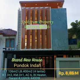 Rumah Pondok Indah area premium, 4 Lantai, Baru. Lt.136 Lb.400