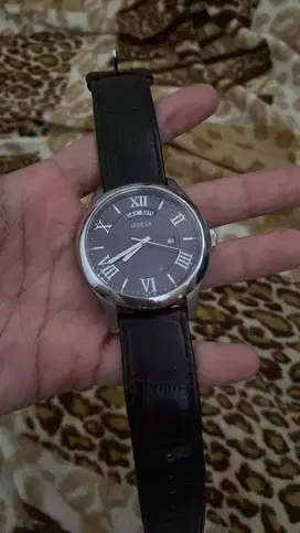 Jam original Guess strap kulit asli bawaan
