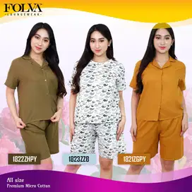 FOLVA baju rumah kemeja wanita setelan celana pendek katun halus