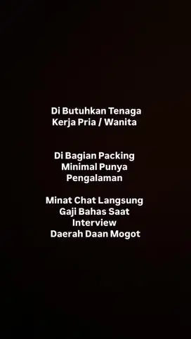 Dicari pria atau wanita bagian packing