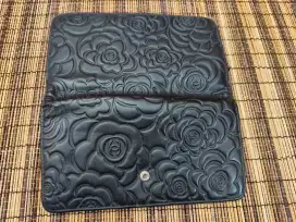 Channel Black lambskin leather embossed with camellia print