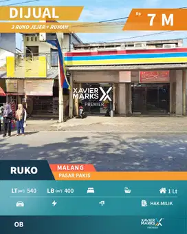 Dijual 3 Ruko Jejer + Rumah Nol Jalan Pakis Malang