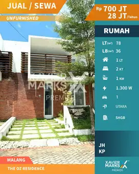 Harga Miring Dijual/Disewakan Rumah Asri di The OZ Tidar Malang