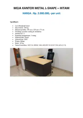 MEJA KANTOR METAL L-SHAPE – HITAM