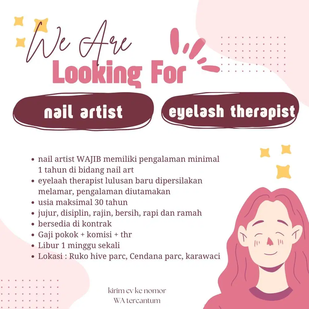 LOWONGAN KERJA EYELASH THERAPIST & NAILS NAILS KARAWACI TANGERANG