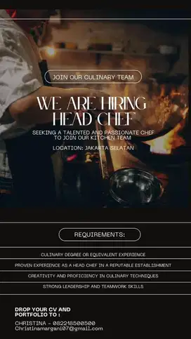 Head chef untuk resto indo western