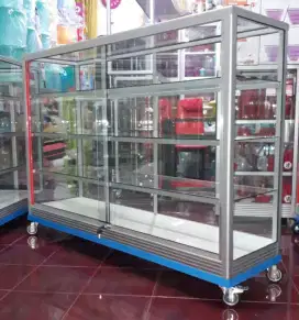 ETALASE KACA 1,5Mx1M || PAKAI RODA & KUNCI