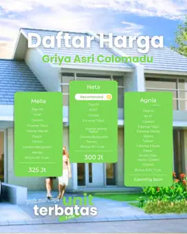 Griya Asri Colomadu, 300 Juta pas rumah adem deket Bandara Solo!