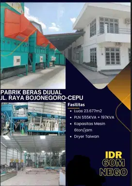 Pabrik beras dijual lokasi di Raya Bojonegoro Cepu