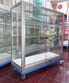 Etalase Panjang 1 Meter x 1 Meter Pake RODA BESAR & Kunci