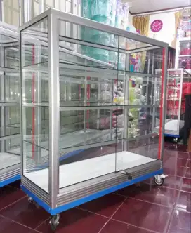 Etalase Panjang 1Mx1M Sudah Pake RODA BESAR & Kunci || Buat Toko dll