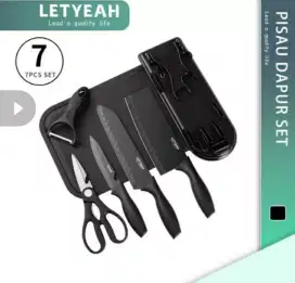 LetYeah Pisau Dapur Set isi 7pcs/Kitchen Knife Set Hitam