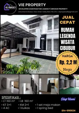 Jual Cepat Rumah Cantik Siap Huni. Legenda Wisata Cibubur.