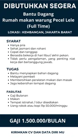 DIBUTUHKAN KARYAWAN RUMAH MAKAN