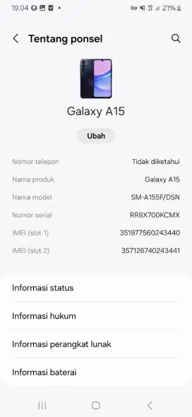 Samsung A15 ram 8/1×8
