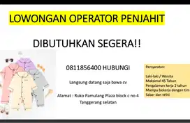LOWONGAN PENJAHIT OPERATOR PAMULANG