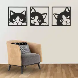 HIASAN DINDING  GAMBAR KUCING 3 PANEL/HIASAN DINDING/HIASAN RUANG TAMU