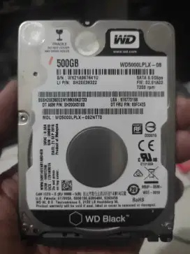 Harddisk Laptop WD Scorpio black 500 GB Sata 3 7200 RPM 100/100 1 hari
