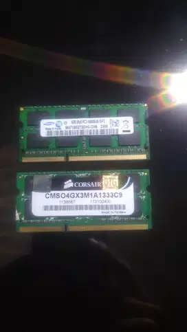 Dijual memory ram laptop type sodimm DDR3 2x4GB