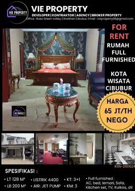 HARGA MIRING!DISEWAKAN RUMAH CANTIK FULL FURNISHED DI KOTA WISATA
