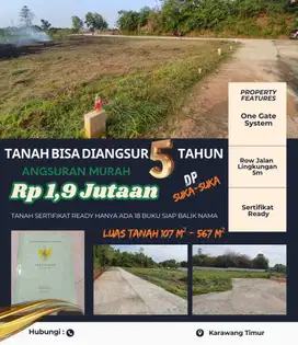 DIJUAL CEPAT TANAH SIAP BANGUN BISA DIANGSUR 5 THN DP SUKA 2 DKARAWANG