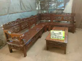 Kursi tamu sudut ukiran full kayu jati