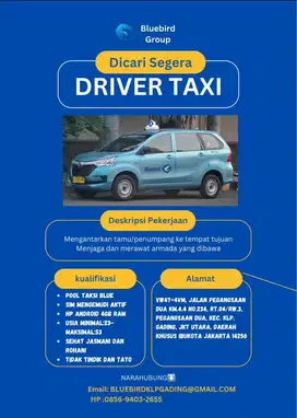 Lowongan kerja driver bluebird!!! daftar sekarang juga
