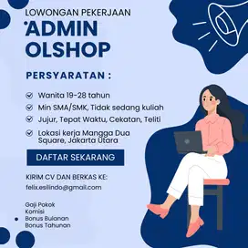 LOWONGAN PEKERJAAN KERJA ADMIN ONLINE SHOP CHAT WA CUSTOMER SERVICE