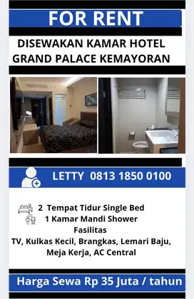 Disewakan Kamar Hotel Grand Palace Kemayoran Rp 35 Juta / tahun Nego