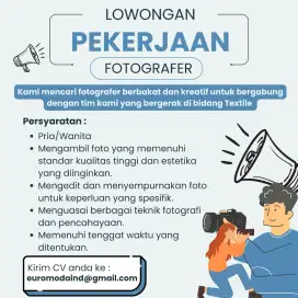 WE ARE HIRING PHOTOGRAPHER !