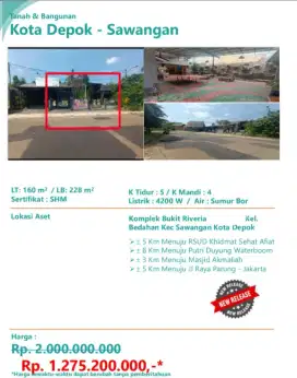 Dijual Rumah Usaha Komplek Bukit Riveria Sawangan Depok