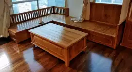 Kursi Tamu Sofa Sudut L Kayu Jati