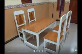 meja makan satu set kursi 4