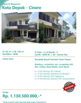 Dijual Rumah Siap Huni Komplek Royal Fountain Town House