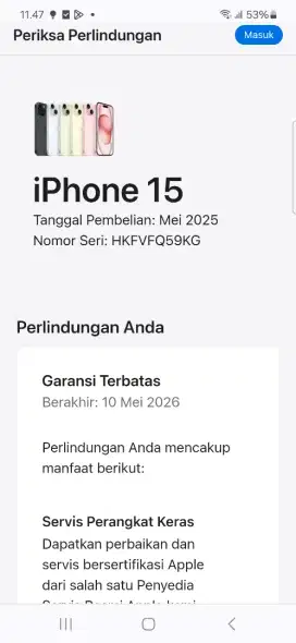 Iphone 15 128Gb ibox 1 minggu pake