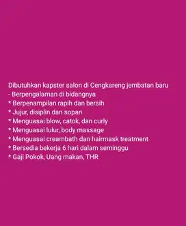 Dibutuhkan kapster salon perempuan