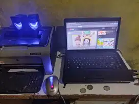 sepaket laptop + printer + mini speker + mouse siap pakai