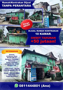 Jual cepat rumah Kost / Kontrak 10 kamar penghasilan min 50 jt