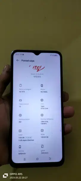 Hp itel A70 resmi. 3+5/128 lcet2 pmkyan ja biasa