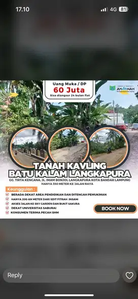 TANAH KAVLING BATU KALAM LANGKAPURA BANDAR LAMPUNG