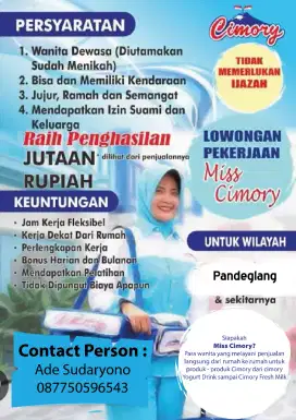 Lowongan Cimory/Lowongan Kerja/Loker Pandeglang/Miss Cimory/Wirausaha