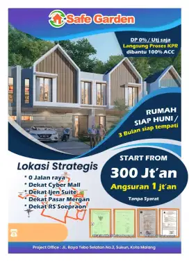 Tempat tinggal murah 0 jln raya pusat kota malang tanpa dp ang 1 jt an
