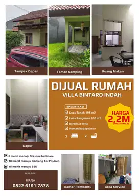 Rumah di Villa Bintaro Indah - Tangsel, LT. 198 / LB. 100
