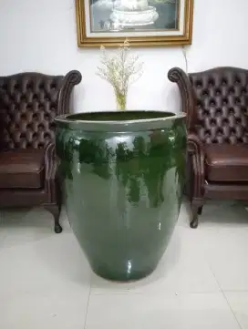 Pot keramik glasur model gentong tinggi D60cm Hijau