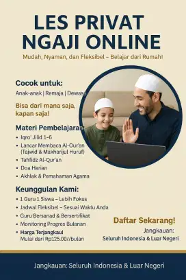 PROGRAM LES PRIVAT NGAJI ONLINE!! UNTUK SEGALA USIA