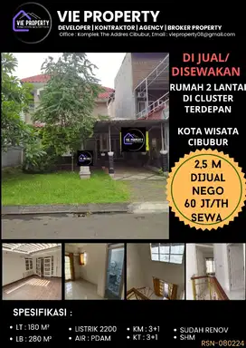 RUMAH DISEWAKAN NEGO SAMPE DEAL   Dalam cluster terdepan Kota Wisata