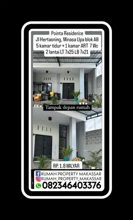 Rmh  Hertasning, Minasa Upa Blok AB Jumlah kamar 5+1 WC 7 Lantai 2